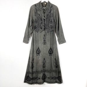 Vintage 90's Rayon Embroidered Boho Maxi Dress